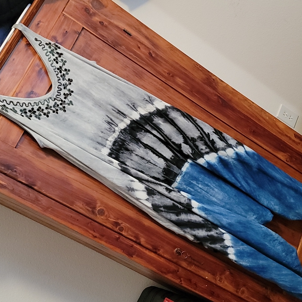 Tie-Dye Romper style dress,  jumpsuit 2XL, blue, black, gray